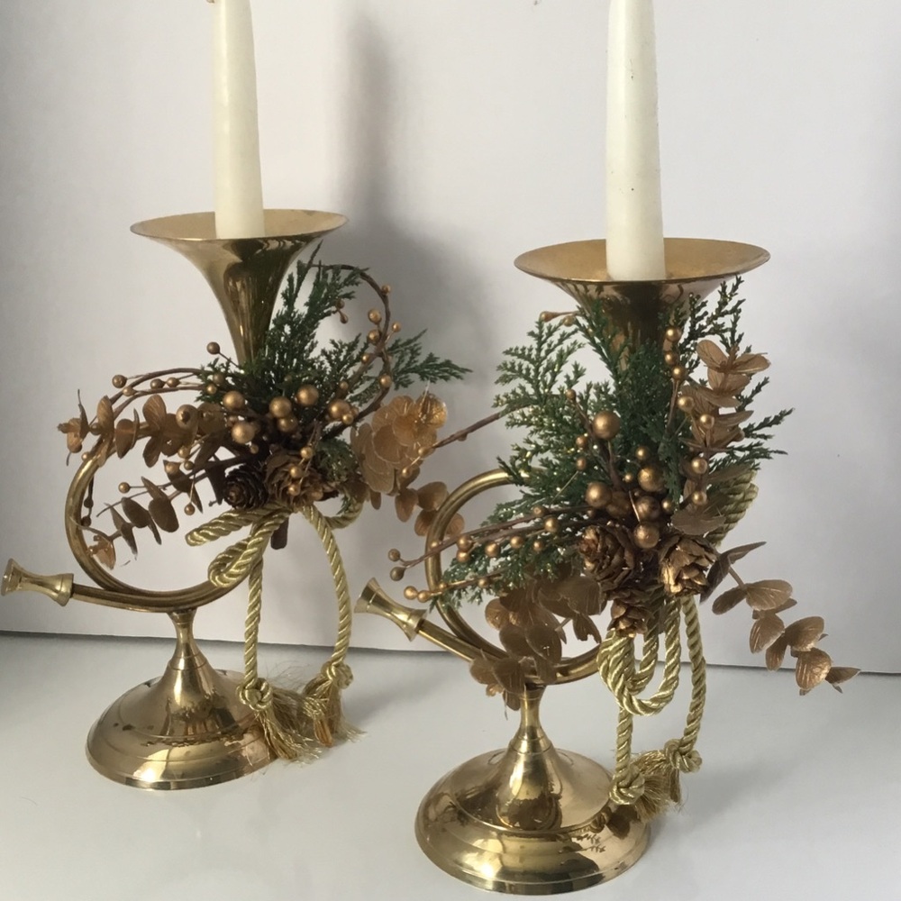 Danson Decorated 10 Brass Candle Holders Set of 2